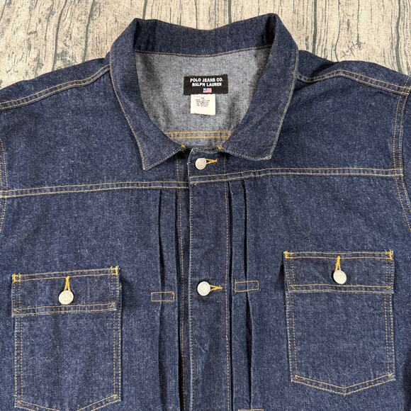 Vintage Ralph Lauren Polo Jeans Co. Blue Denim Trucker Jacket 4XL - Picture 11 of 13